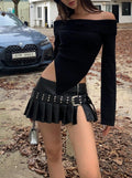 LaPose Fashion - Kasie Leather Super Mini Skirt - Fall-Winter 23, Leather Skirts, Mini Skirts, Pleated Skirt, Skirts