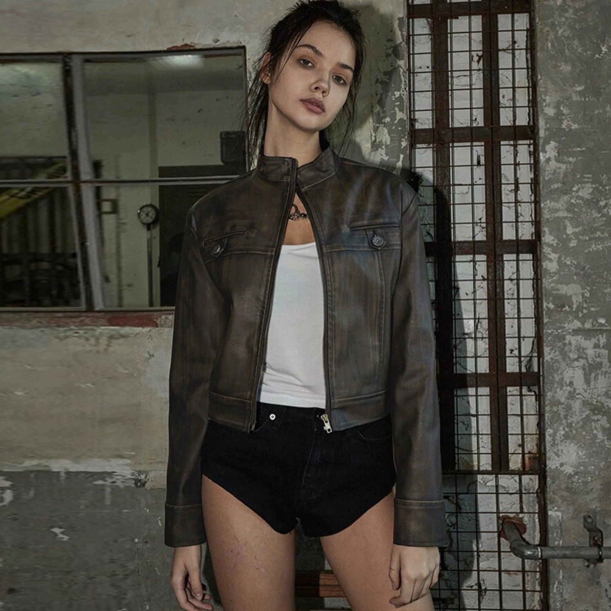 LaPose Fashion - Katia Retro Leather Jacket - Bomber Jacket, Coats & Jackets, Fall-Winter 23, Jackets, Leather Jackets, Winter Edit