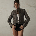 LaPose Fashion - Katia Retro Leather Jacket - Bomber Jacket, Coats & Jackets, Fall-Winter 23, Jackets, Leather Jackets, Winter Edit