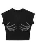 LaPose Fashion - Kiana Embellished Crop T-Shirt - Basic Tops, Crop Tops, Short Sleeve Tops, T-Shirts, Tops