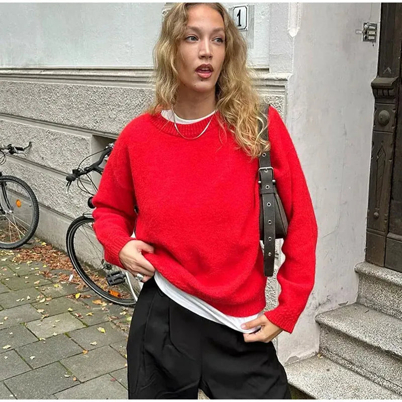 LaPose Fashion - Maile Knit Sweater - Fall-Winter 23, Knitted Tops, Long Sleeve Tops, Loose Sweaters, Oversize Sweaters, Oversize Tops, Sw