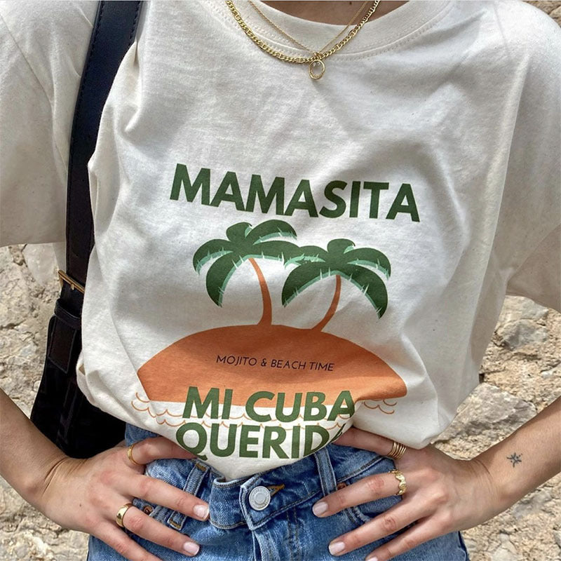LaPose Fashion - Mamasita Loose T-Shirt - 22Summer, Clothing, Crop Tops, Fall22, Letter Print Tops, Short Sleeve Tops, T-Shirts, Tops
