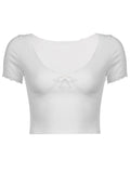 LaPose Fashion - Mara Short Sleeve Crop Top - Basic Tops, Crop Tops, Elegant Tops, Short Sleeve Tops, Tops