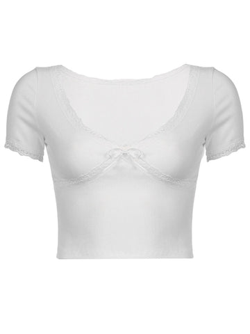LaPose Fashion - Mara Short Sleeve Crop Top - Basic Tops, Crop Tops, Elegant Tops, Short Sleeve Tops, Tops