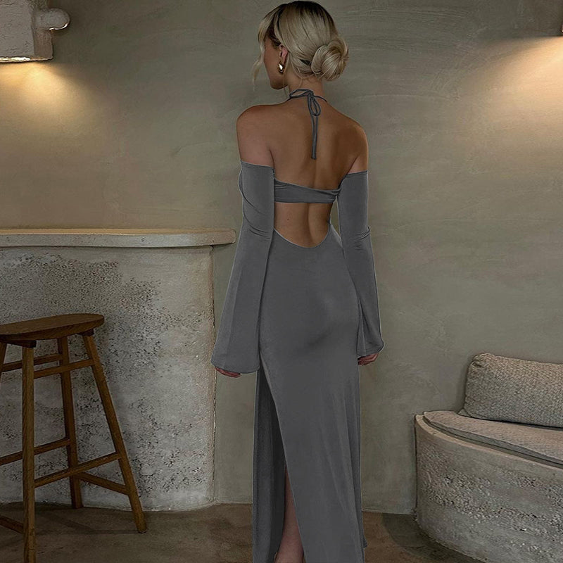 LaPose Fashion - Marlowe Long Sleeve Maxi Dress - Backless Dresses, Daytime Dresses, Dresses, Elegant Dresses, Going Out Dresses, Halter Dresses, Long