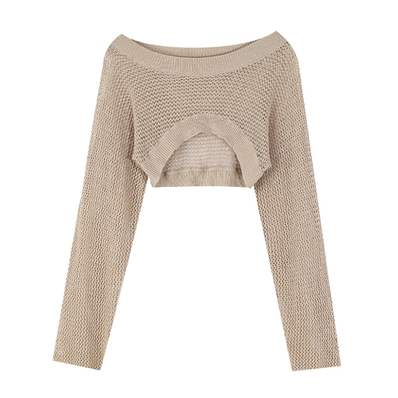 LaPose Fashion - Maxine Knitted Crop Top - Crochet Tops, Fall Clothes, Fall-Winter 23, Fall22, Knitted Tops, Long Sleeve Tops, Sexy Tops, Tops