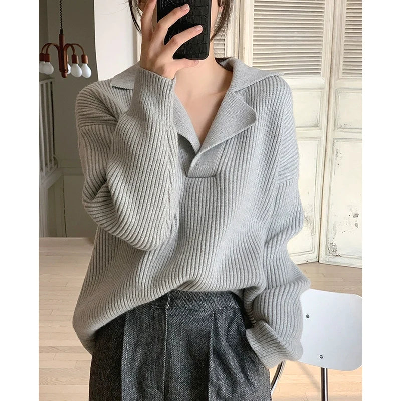 LaPose Fashion - Mea Knitted Sweater - Clean Girl, Clothing, Knitted Tops, Long Sleeve Tops, Loose Sweaters, Sweaters, Tops, Tops/Sweatshir