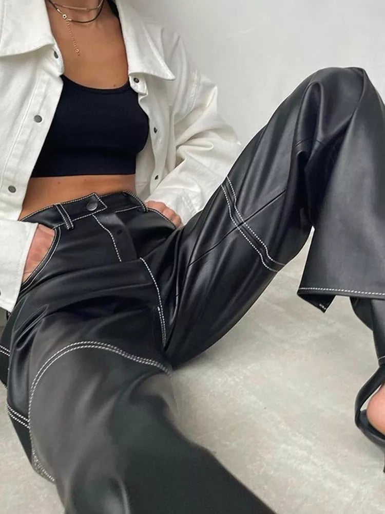 LaPose Fashion - Mea Leather Pants - Autumn Clothes, Bottoms, Casual Pants, Clothing, Collab.Jan, Fall Clothes, Fall-Winter 23, Fall22, H