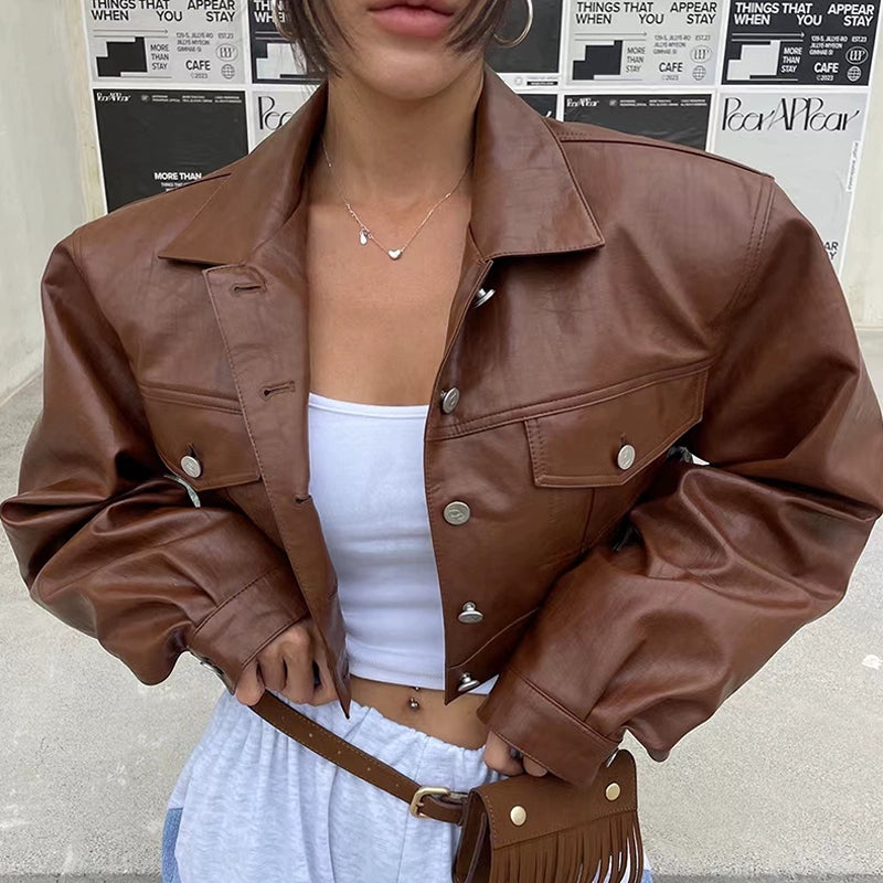 LaPose Fashion - Miana Leather Bomber Jacket - Bomber Jacket, Coats & Jackets, Crop Jackets, Fall-Winter 23, Jackets, Leather Jackets, Oversize Jac