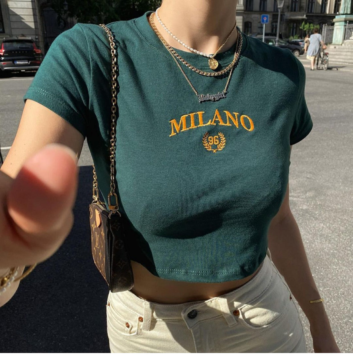 LaPose Fashion - Milano Print T-Shirt - Basic Tops, Clothing, Collab.Jan, Crop Tops, Letter Print Tops, Short Sleeve Tops, Summer Clothes, T