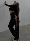 LaPose Fashion - Nadira Cut Out Pants - Autumn Clothes, Bottoms, Clothing, Fall Clothes, High Waist Pants, Knitted Clothes, Knitted Pants, L