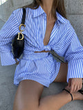 LaPose Fashion - Nikki Striped Shirt Set - Casual Sets, Clothing, Matching Sets, Outfit Sets, Sets, Summer Clothes, Two Piece Sets