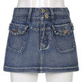 LaPose Fashion - Ninette Denim Skirt - Bottoms, Cargo Skirts, Clothing, Denim Skirts, Mini Skirts, Skirts, Vintage Skirts