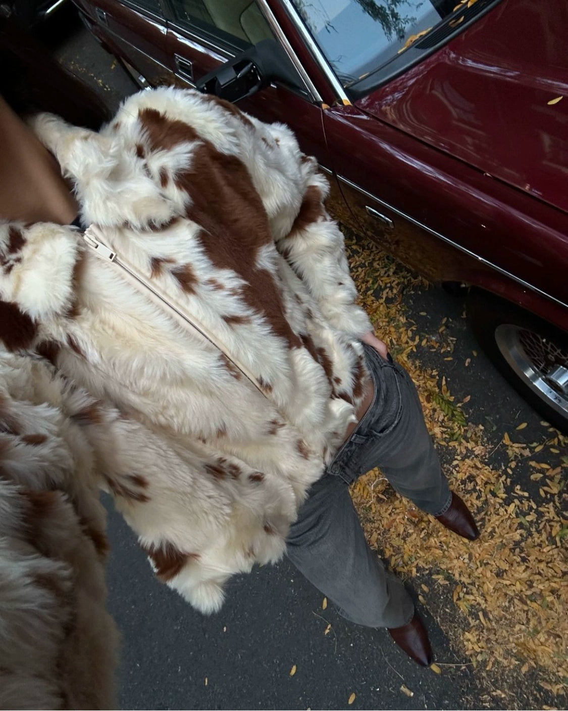 Aolani Cow Pattern Faux Fur Coat