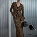 LaPose - Romina Leopard V-Neck Skirt Suit