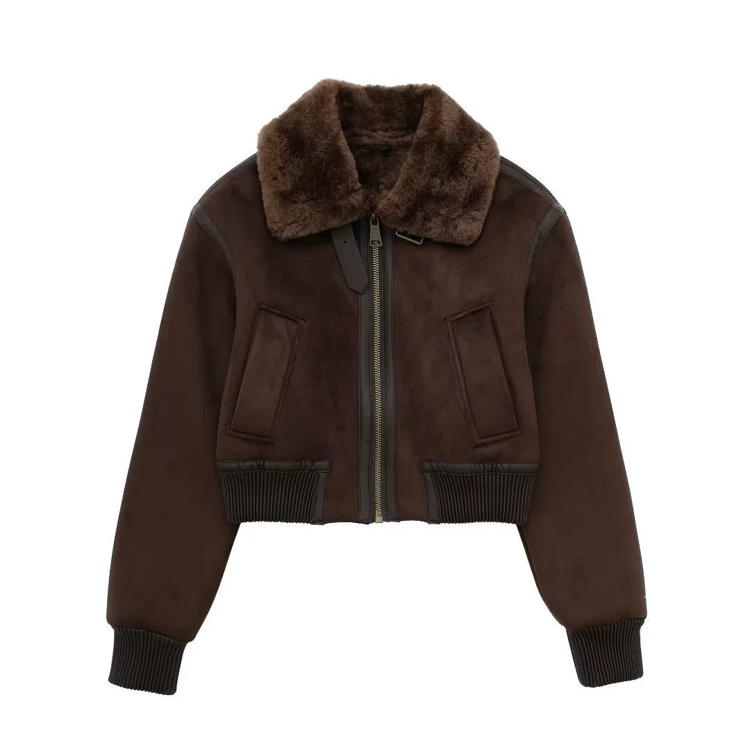 LaPose Fashion - Reed Suede Crop Jacket - Bomber Jacket, Coats & Jackets, Crop Jackets, Fall-Winter 23, Jackets, Puffer Jacket, Winter Edit