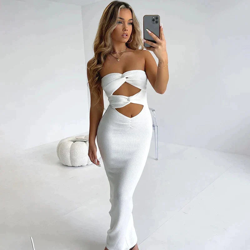 LaPose Fashion - Renly Strapless Maxi Dress - Bodycon Dresses, Clean Girl, Clothing, Cut-Out Dresses, Daytime Dresses, Dresses, Elegant Dresses, G