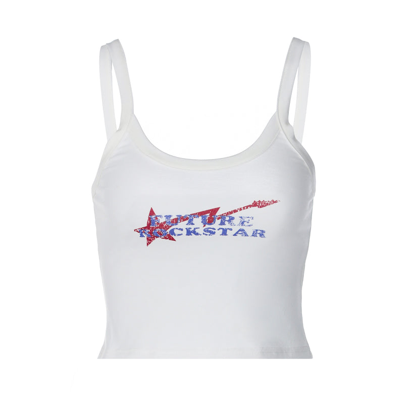 LaPose Fashion - Rocstar Letter Print Tank Top - Basic Tops, Crop Tops, Sexy Tops, Sleeveless Tops, Tank Tops, Tops