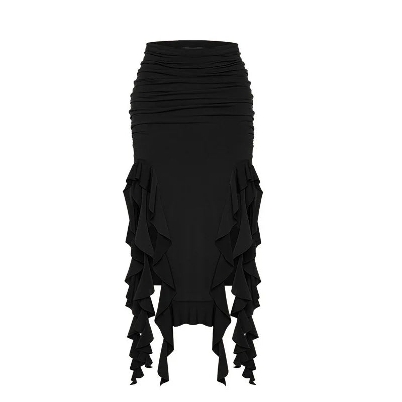 LaPose Fashion - Rose Ruffle Midi Skirt - Clean Girl, Fairy Skirts, Midi Skirt, Pleated Skirt, Ruffle Skirts, Skirts