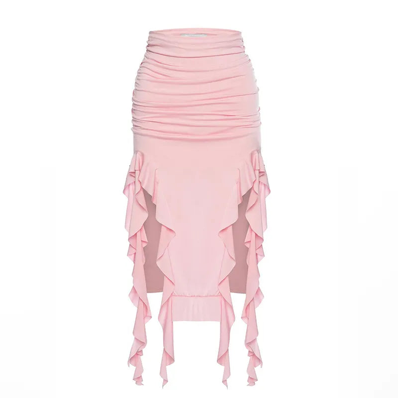 LaPose Fashion - Rose Ruffle Midi Skirt - Clean Girl, Fairy Skirts, Midi Skirt, Pleated Skirt, Ruffle Skirts, Skirts