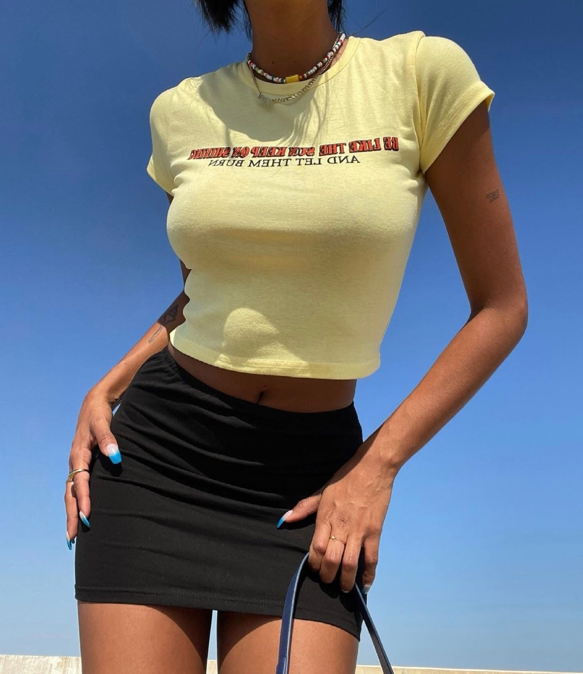 LaPose Fashion - Sallie T-Shirt - Basic Clothes, Basic Tops, Clothing, Crop Tops, Letter Print Tops, Short Sleeve Top, Short Sleeve To