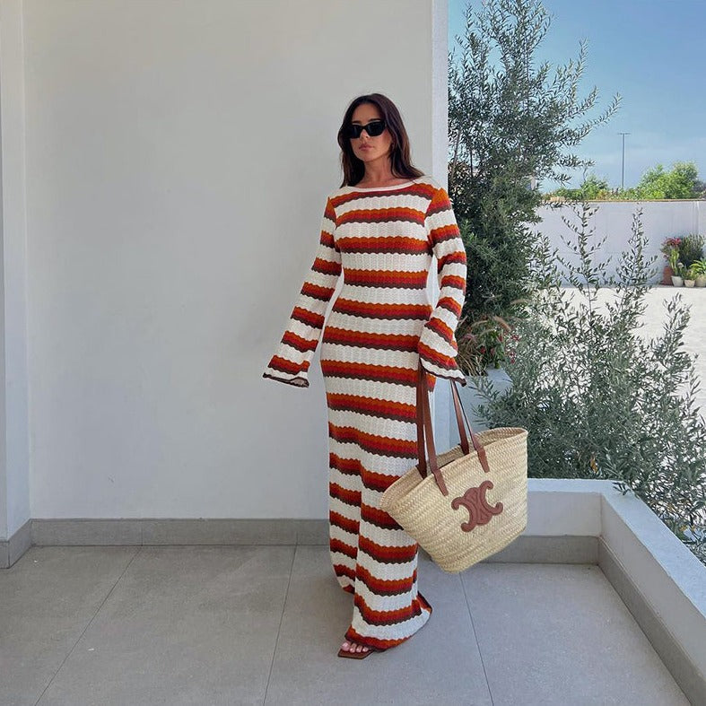 LaPose Fashion - Sarina Knit Backless Maxi Dress - Autumn Clothes, Autumn Dresses, Backless Dresses, Casual Dresses, Clothing, Daytime Dresses, Dresses