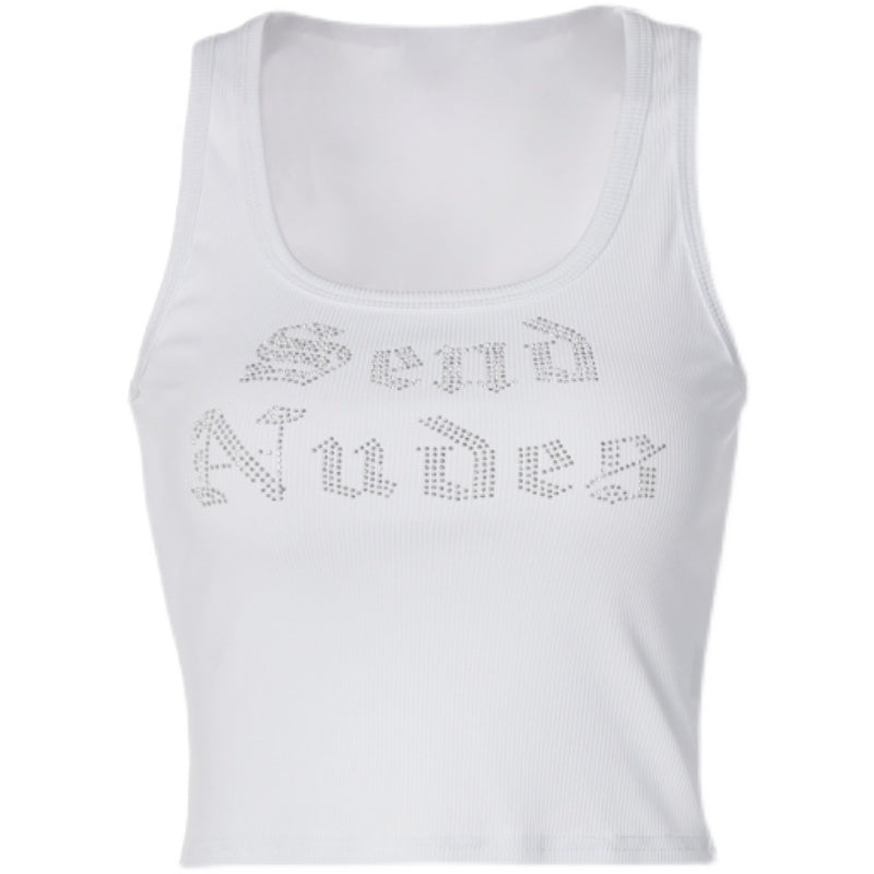 LaPose Fashion - Send Nudes Embellished Top - Basic Tops, Clothing, Collab.Jan, Crop Tops, Letter Print Tops, Sexy Tops, Sleeveless Tops, Tank Top