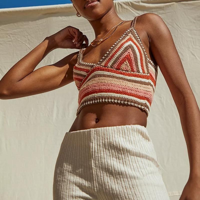 LaPose Fashion - Skye Knit Striped Crop Top - Clothing, Crop Tops, Influence, New Arrival, Tank Tops, Tops