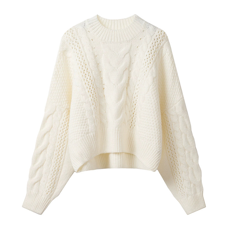 LaPose Fashion - Soleil Knitted Crop Sweater - Clean Girl, Crop Sweaters, Fall Clothes, Fall-Winter 23, Knitted Tops, Long Sleeve Tops, Loose Sweat