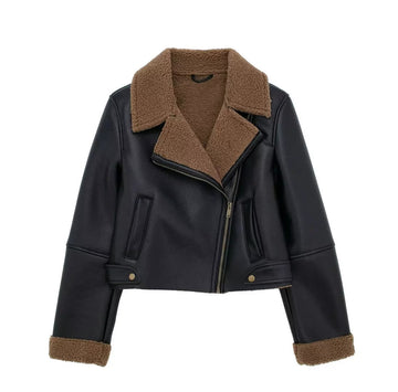 LaPose Fashion - Solveig Velvet Lined Biker Jacket - Coats & Jackets, Jackets, Leather Jackets, Oversize Jacket, Retro Jackets, Winter Edit