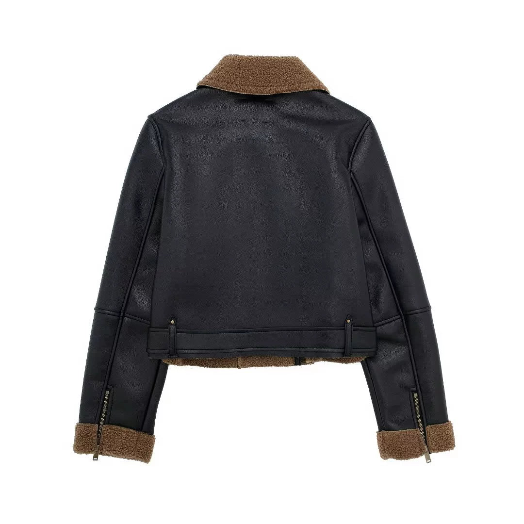 LaPose Fashion - Solveig Velvet Lined Biker Jacket - Coats & Jackets, Jackets, Leather Jackets, Oversize Jacket, Retro Jackets, Winter Edit