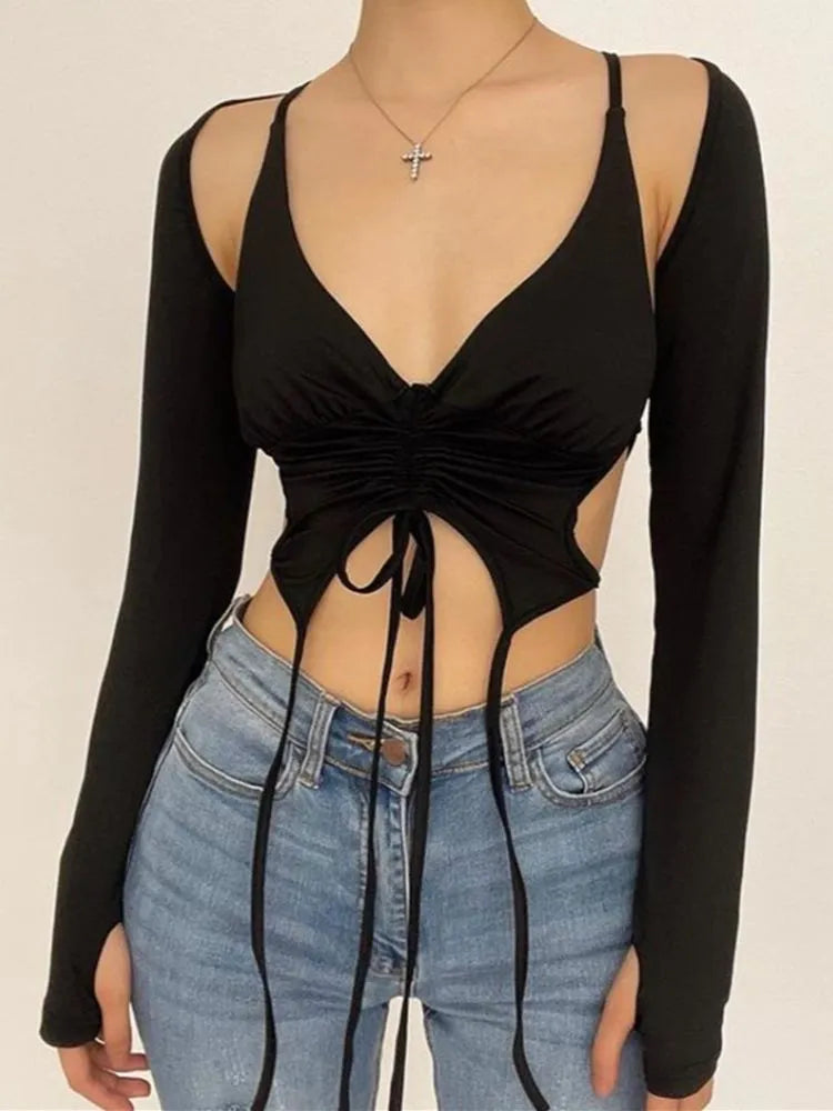 LaPose Fashion - Stella Top - Asymmetric Tops, Backless Tops, Clothing, Crop Tops, Cut-Out Tops, Festival Clothes, Long Sleeve Top