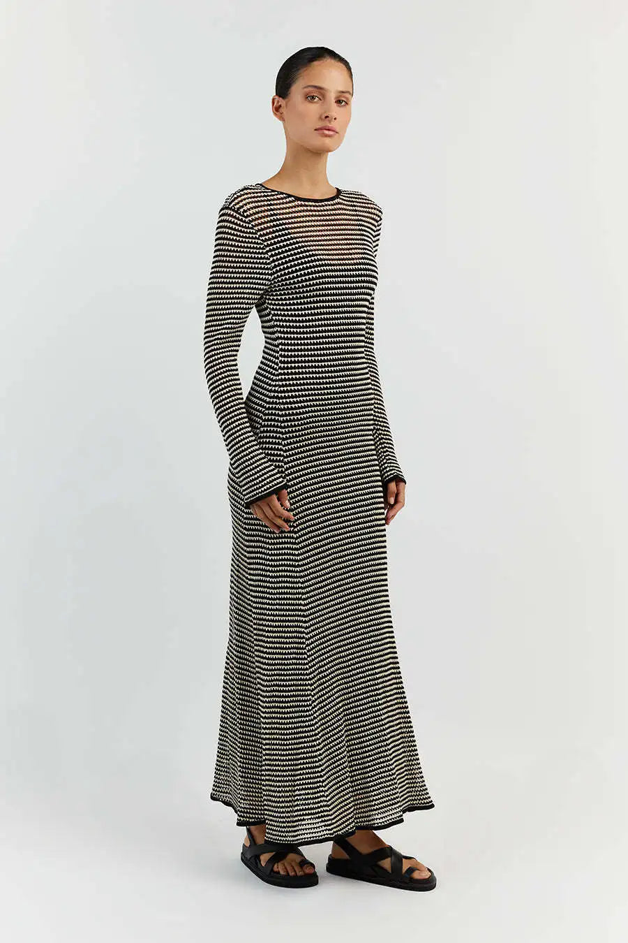 LaPose Fashion - Thais Knit Striped Maxi Dress - Beach Dresses, Bodycon Dresses, Daytime Dresses, Dresses, Elegant Dresses, Fall-Winter 23, Going Out