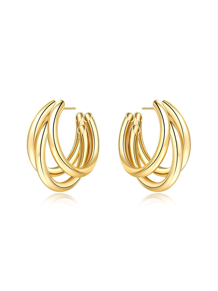 LaPose Fashion - Three Hoop Earrings - Accesories, Earrings, Gold Pleated Accesories