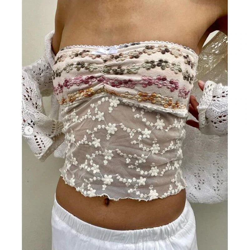 LaPose Fashion - Tyasia Lace Fairy Top - Clothing, Crop Tops, Fairy Clothes, Floral Tops, Lace Tops, Mesh Tops, Romantic Clothes, Romantic To