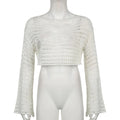 LaPose Fashion - Yvonne Crop Knit Sweater - Clothing, Crochet Tops, Fall-Winter 23, Knitted Tops, Long Sleeve Tops, Sweater, Tops