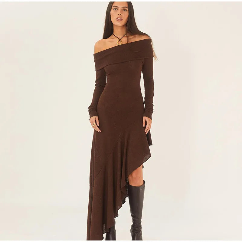 LaPose Fashion - Zlata Ruffle Maxi Dress - Asymmetric Dresses, Daytime Dresses, Dresses, Elegant Dresses, Fall-Winter 23, Long Dresses, Long Sl