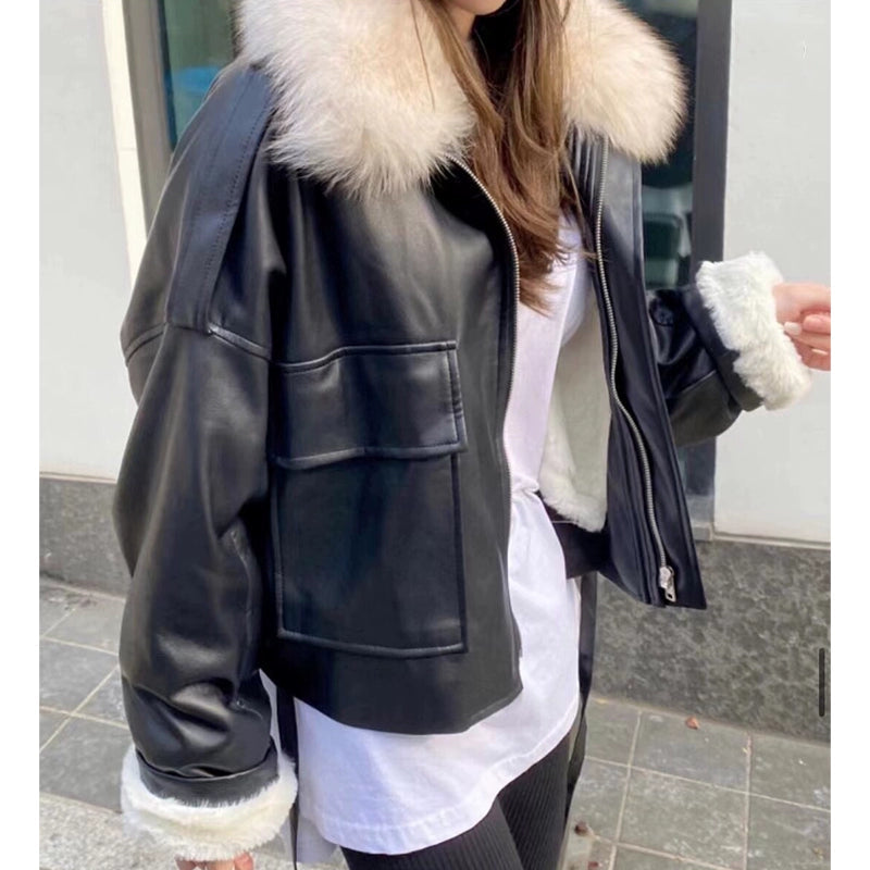 LaPose Fashion - Zoey Leather Jacket - Bomber Jacket, Coats & Jackets, Crop Jackets, Jackets, Leather Jackets, Oversize Jacket, Puffer Jack